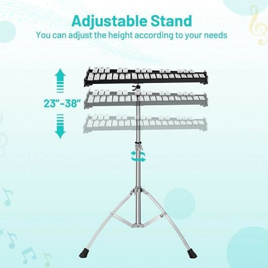 32 Note Glockenspiel Xylophone Percussion Bell Kit with Adjustable Stand-2