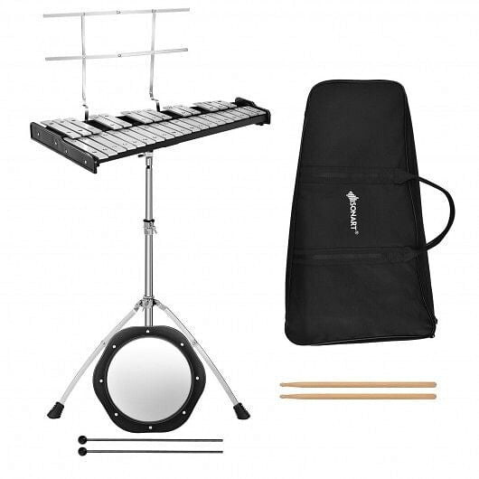 32 Note Glockenspiel Xylophone Percussion Bell Kit with Adjustable Stand-0