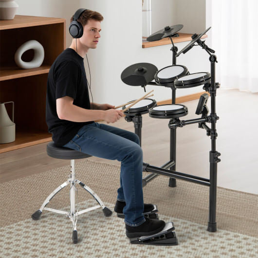 Electric Drum Set Foldable Drum Kit with 10 Demos and USB MIDI and 2 Drumsticks-0