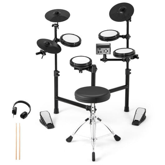 Electric Drum Set Foldable Drum Kit with 10 Demos and USB MIDI and 2 Drumsticks-1
