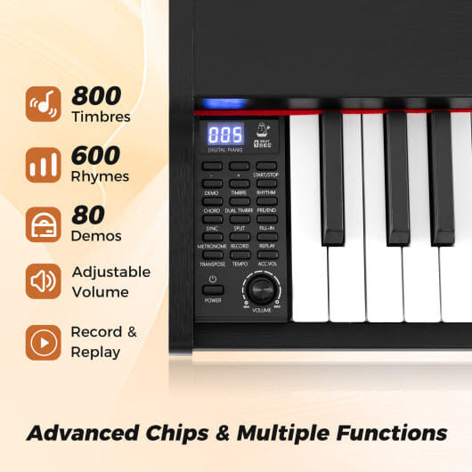 88-Key Keyboard Piano Set with Adjustable Stand-Black-3