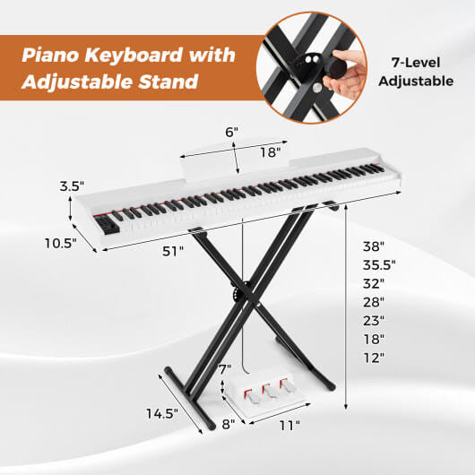 88-Key Keyboard Piano Set with Adjustable Stand-Black-7