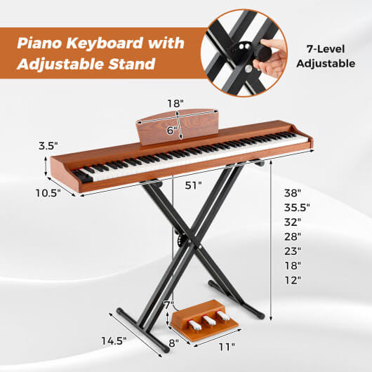 88-Key Keyboard Piano Set with Adjustable Stand-Black-12