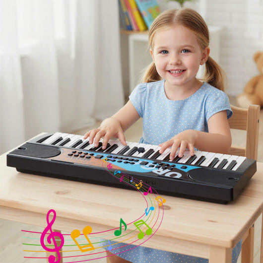 Kids Piano Keyboard 49 Keys Portable Electric Keyboard Piano with 8 Rhythms 8 Tones-Black-0