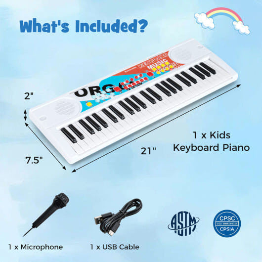 Kids Piano Keyboard 49 Keys Portable Electric Keyboard Piano with 8 Rhythms 8 Tones-Black-8