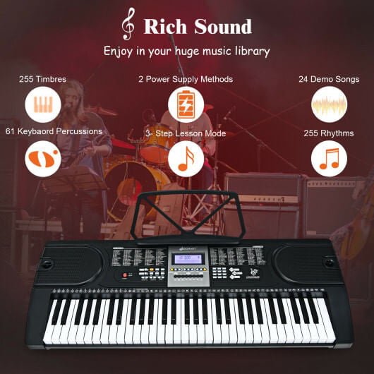 61-Key Electronic Keyboard Piano Starter Set with Stand Bench and Headphones-1