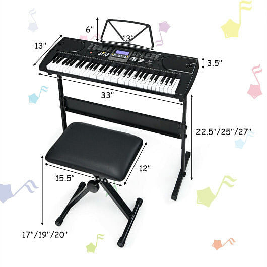 61-Key Electronic Keyboard Piano Starter Set with Stand Bench and Headphones-2