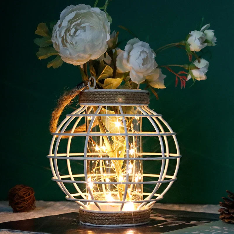 7.3" H Metal Cage LED Lantern Battery Powered Lamp(White)-1