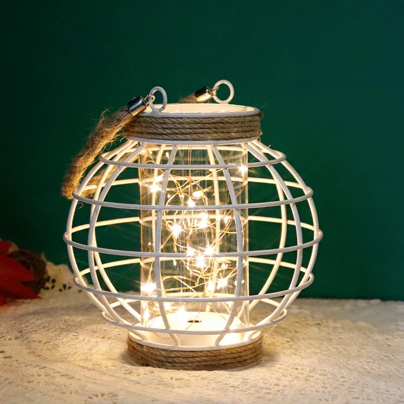 7.3" H Metal Cage LED Lantern Battery Powered Lamp(White)-0