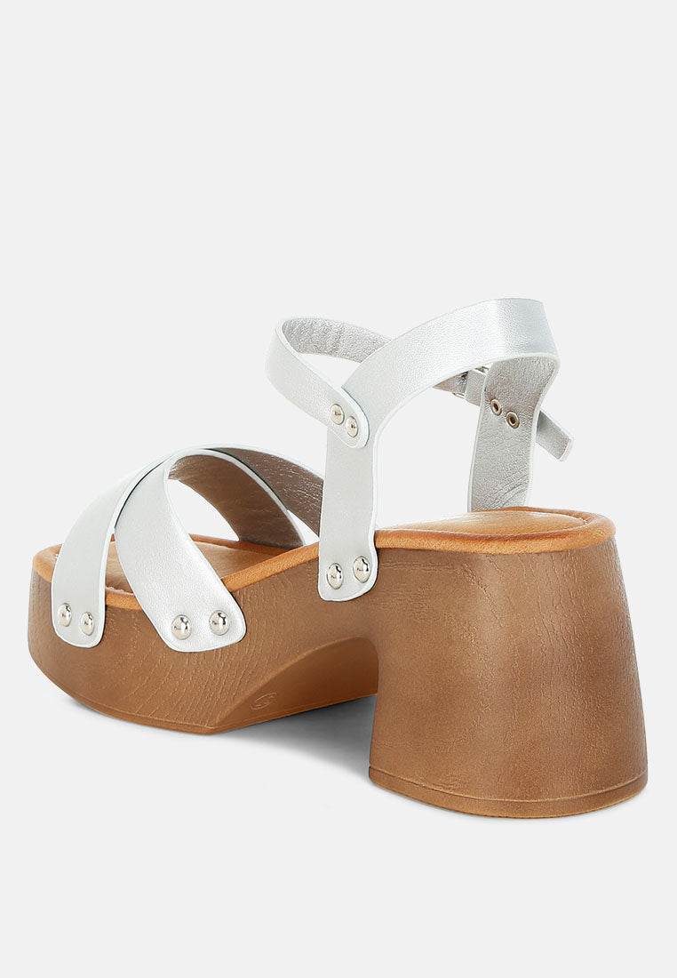 Morasa Metallic Pleather Clog Sandals-2