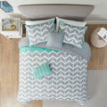 Twin/Twin XL Reversible Comforter Set in Grey White Aqua Teal Chevron Stripe-0