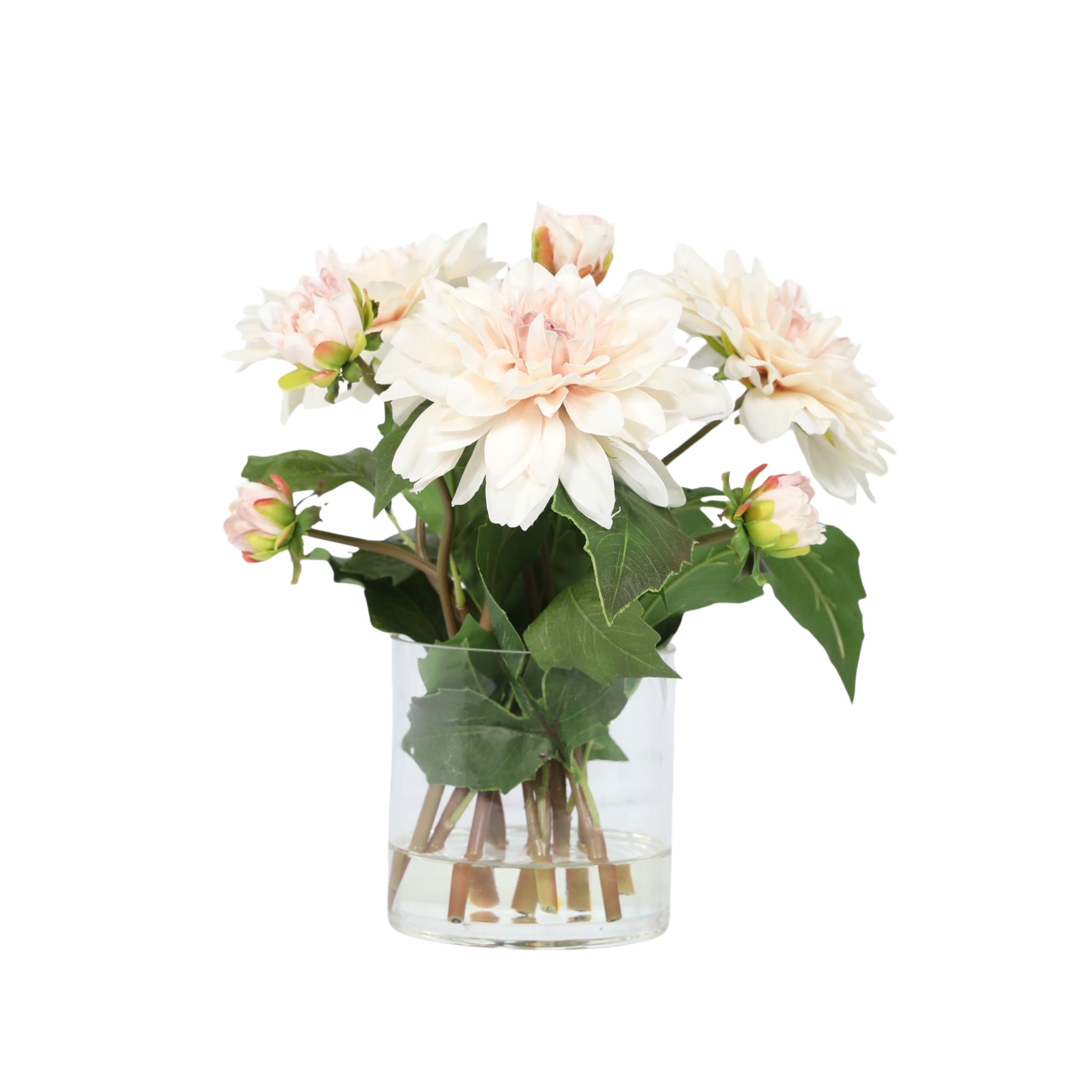 Artificial Dahlia Flower Arrangement in Glass Vase - 10"-1