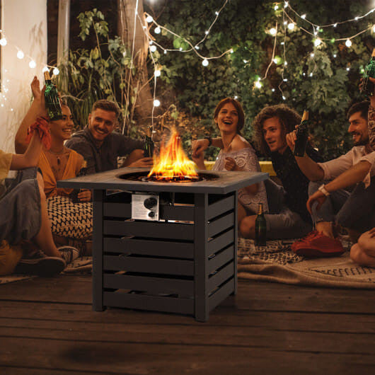 Square Propane Fire Pit Table with Lava Rocks and Rain Cover-0