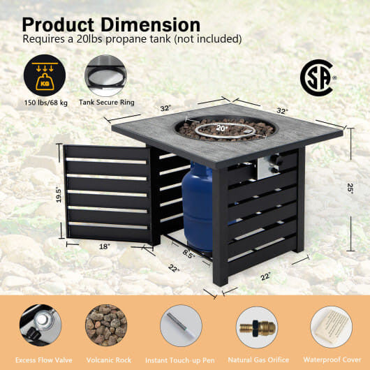 Square Propane Fire Pit Table with Lava Rocks and Rain Cover-2
