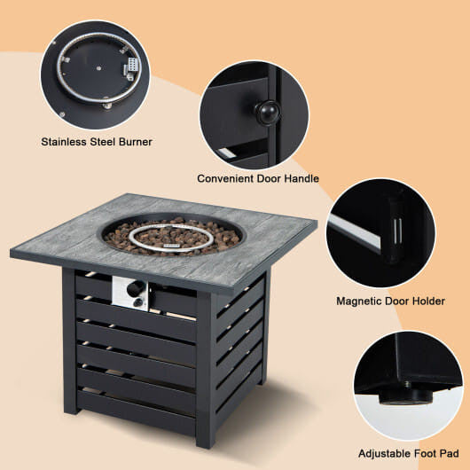 Square Propane Fire Pit Table with Lava Rocks and Rain Cover-3