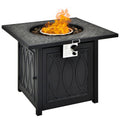32 Inch Propane Fire Pit Table Square Tabletop with Lava Rocks Cover 50000 BTU-Black-0
