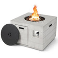 34 Inch Square Concrete Propane Fire Pit Table with Lava Rocks and Cover 50 000 BTU-Gray-0