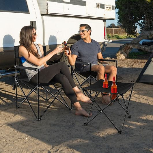 Outdoor Folding Camping Chairs and Table Set with Carrying Bag-Black-1