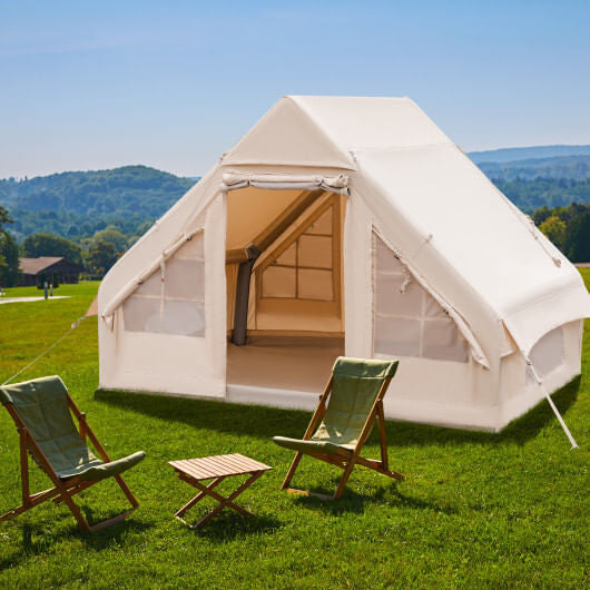 Inflatable Camping Tent 2/4/6 People Glamping Tent for Family Camping with Pump-Beige-0