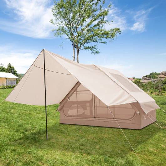 4-6 People Inflatable Camping Tent with Porch and Carrying Bag-Beige-0