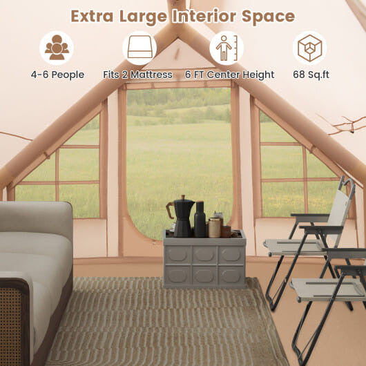 4-6 People Inflatable Camping Tent with Porch and Carrying Bag-Beige-3
