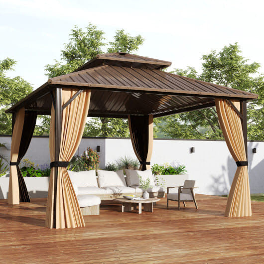 14 x 12 FT Hardtop Gazebo Outdoor Pergola for Patio Garden Deck Lawn Backyard Party Tent-Coffee-0