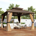 14 x 12 FT Hardtop Gazebo Outdoor Pergola for Patio Garden Deck Lawn Backyard Party Tent-Coffee-0