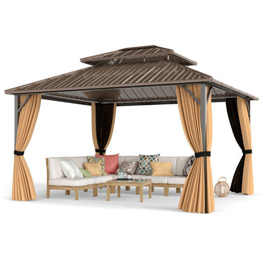 14 x 12 FT Hardtop Gazebo Outdoor Pergola for Patio Garden Deck Lawn Backyard Party Tent-Coffee-2