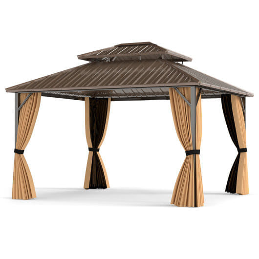 14 x 12 FT Hardtop Gazebo Outdoor Pergola for Patio Garden Deck Lawn Backyard Party Tent-Coffee-4