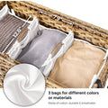 Tan PP Rattan 3-Basket Laundry Hamper Sorter Cart with Removable Cotton Bags-0
