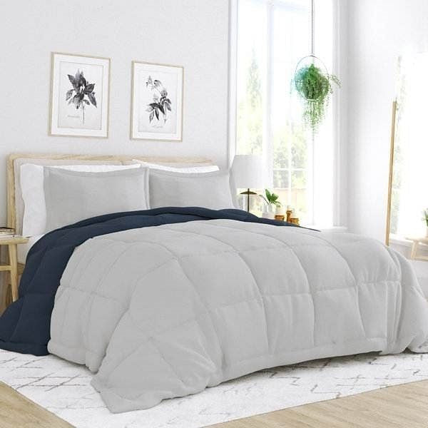 King/Cal King 3-Piece Microfiber Reversible Comforter Set in Navy/Grey-0