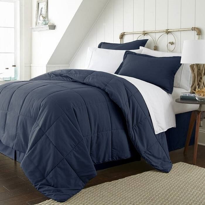 Queen Navy Microfiber Baffle-Box 6-Piece Reversible Bed-in-a-Bag Comforter Set-0