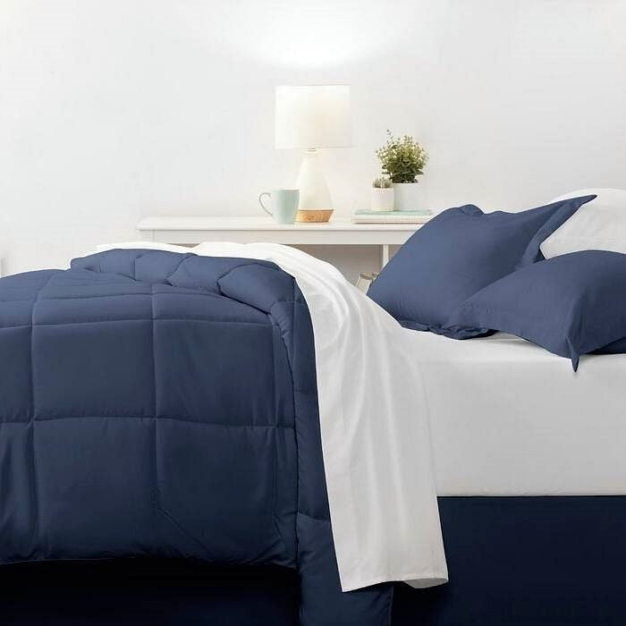 Queen Navy Microfiber Baffle-Box 6-Piece Reversible Bed-in-a-Bag Comforter Set-1