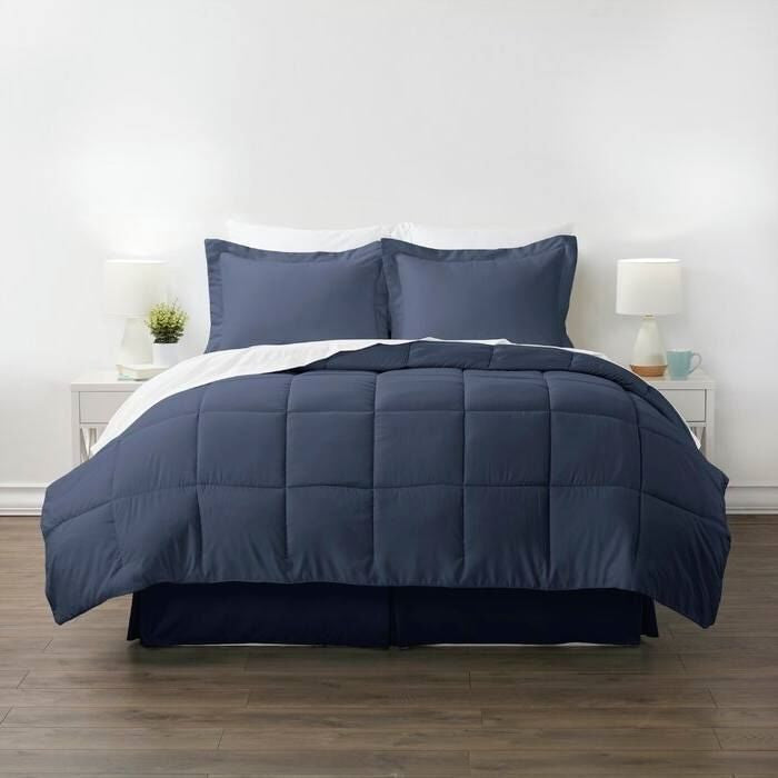 Twin Microfiber Baffle-Box 6-Piece Reversible Bed-in-a-Bag Comforter Set - Navy-2