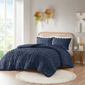 King/Cal King 3 Piece Navy Pompom Microfiber Hypoallergenic Comforter Set-0