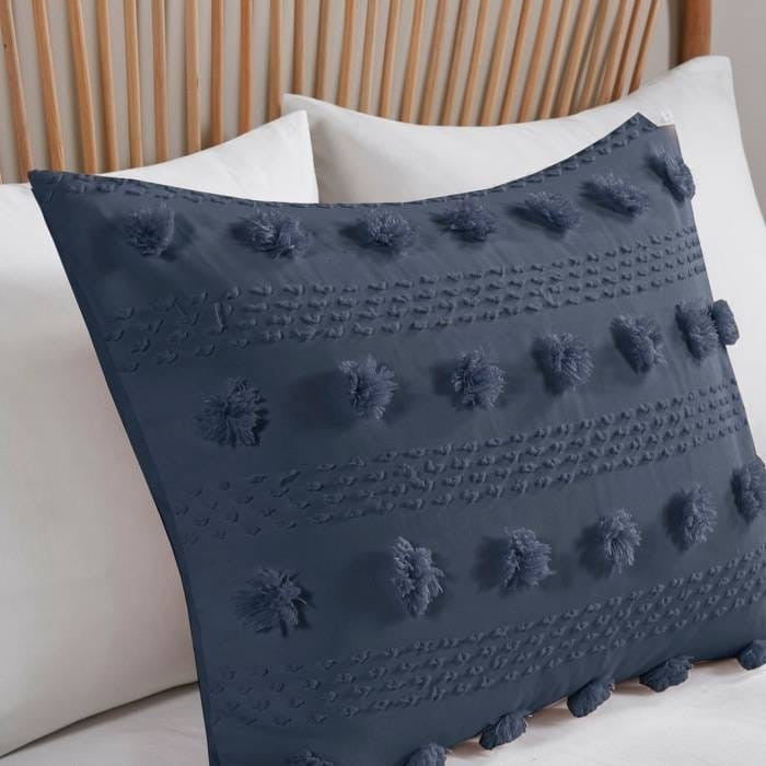 King/Cal King 3 Piece Navy Pompom Microfiber Hypoallergenic Comforter Set-1