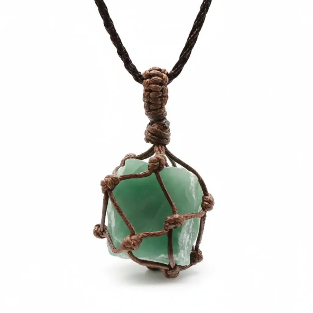 Natural Stone Mesh Pocket Necklace – Crystal Agate Handmade Adjustable Pendant Jewelry-0
