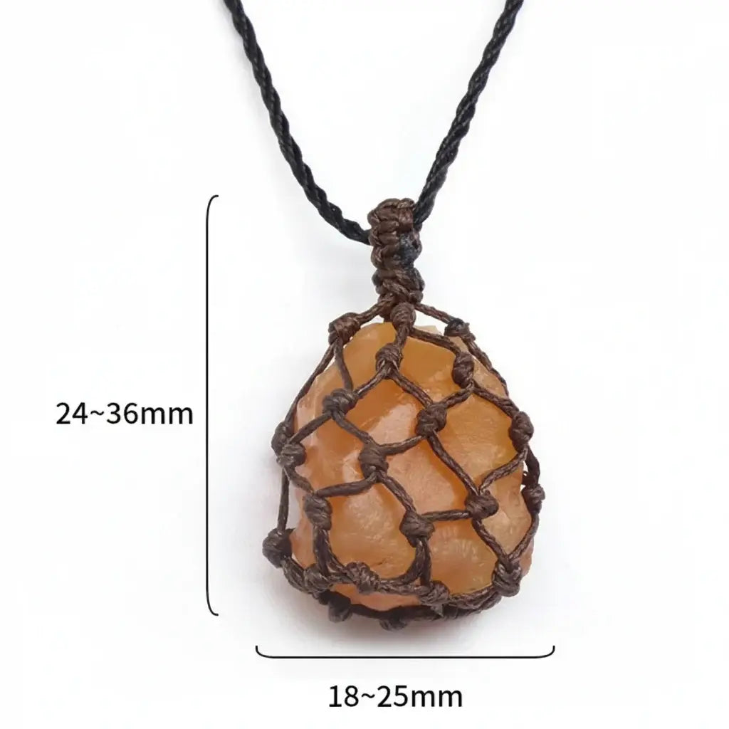 Natural Stone Mesh Pocket Necklace – Crystal Agate Handmade Adjustable Pendant Jewelry-1
