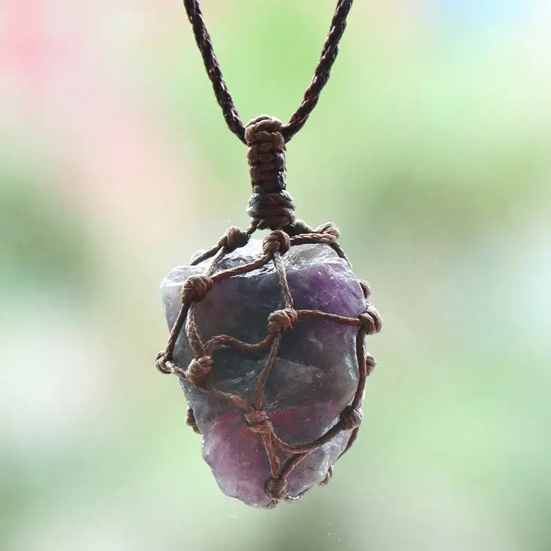 Natural Stone Mesh Pocket Necklace – Crystal Agate Handmade Adjustable Pendant Jewelry-11