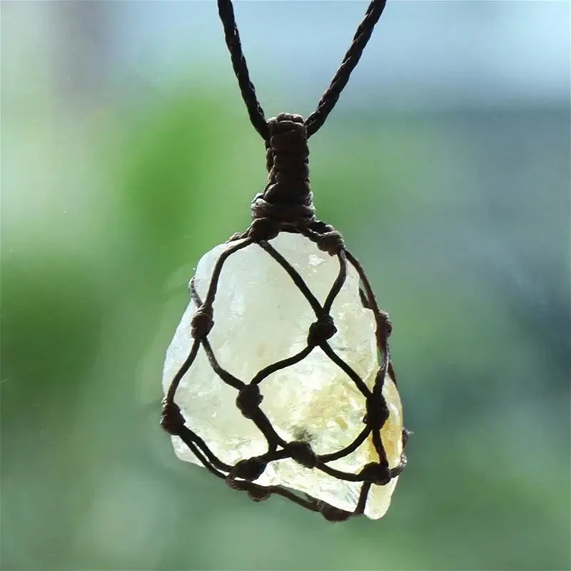 Natural Stone Mesh Pocket Necklace – Crystal Agate Handmade Adjustable Pendant Jewelry-17