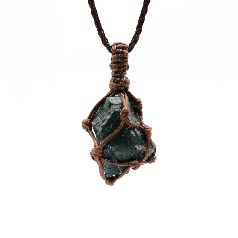 Natural Stone Mesh Pocket Necklace – Crystal Agate Handmade Adjustable Pendant Jewelry-5