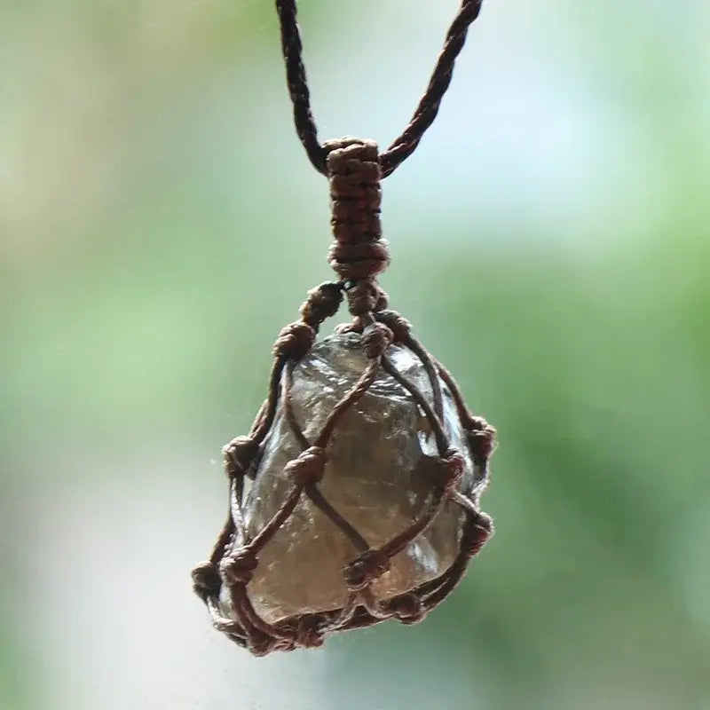 Natural Stone Mesh Pocket Necklace – Crystal Agate Handmade Adjustable Pendant Jewelry-7