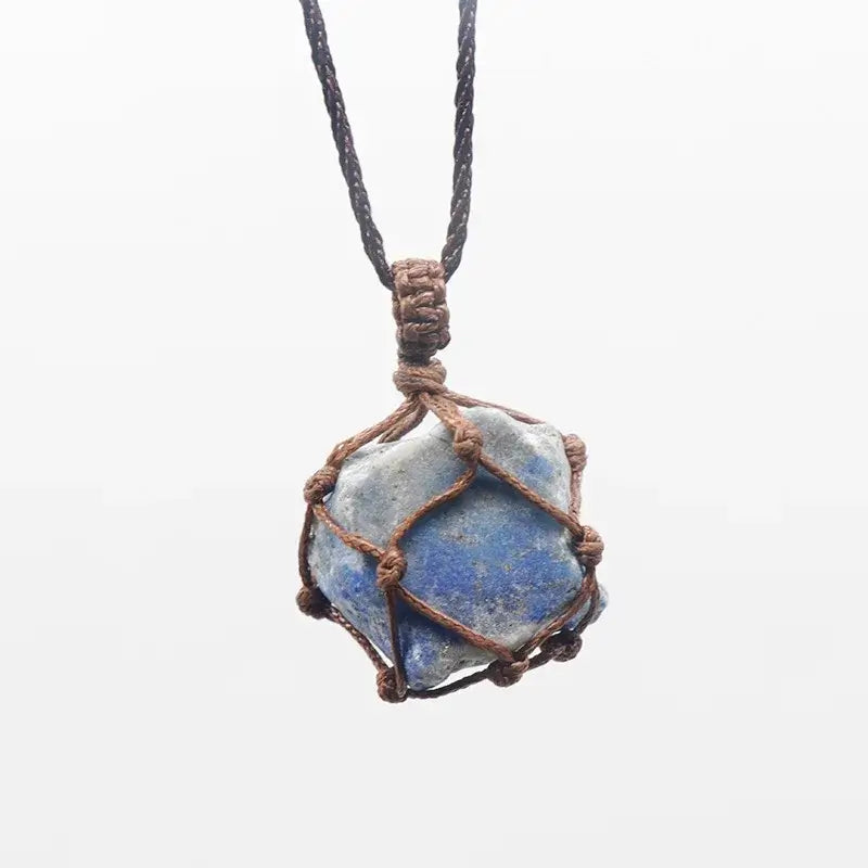 Natural Stone Mesh Pocket Necklace – Crystal Agate Handmade Adjustable Pendant Jewelry-9
