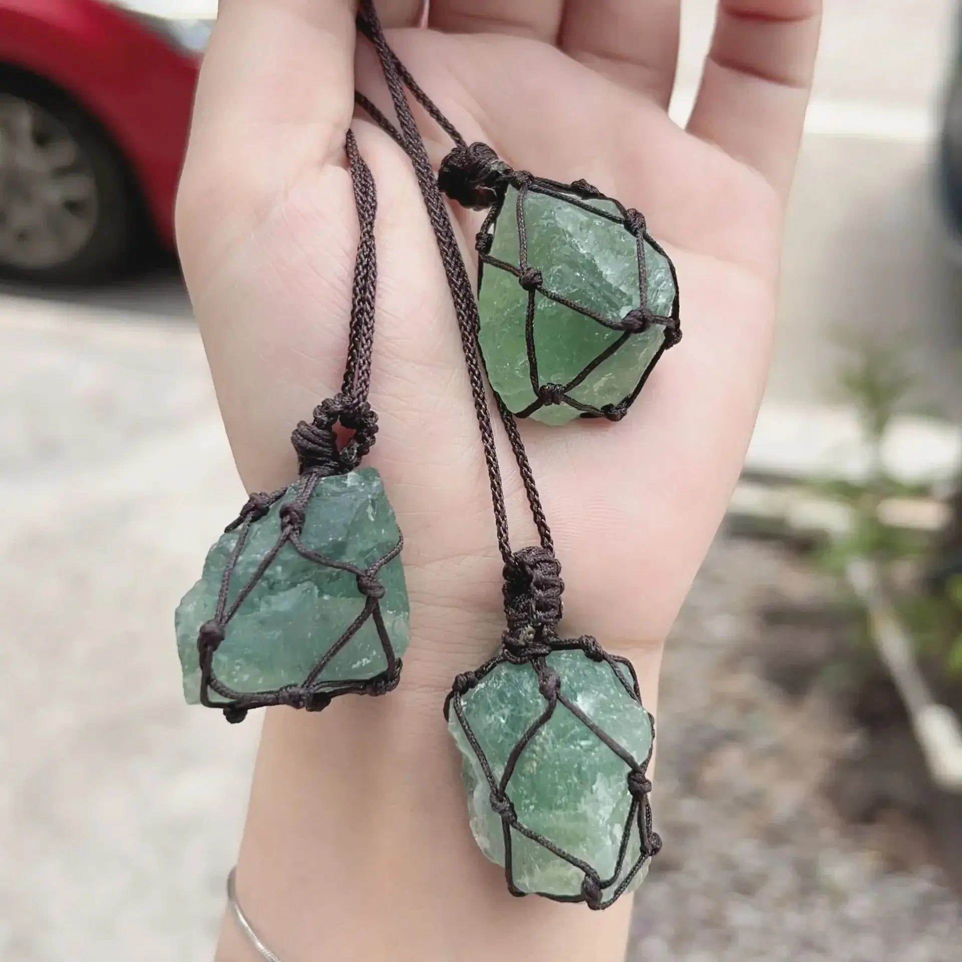 Natural Stone Mesh Pocket Necklace – Crystal Agate Handmade Adjustable Pendant Jewelry-16