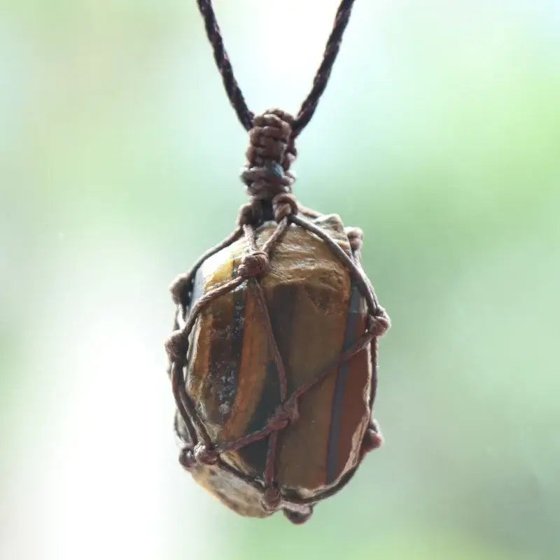 Natural Stone Mesh Pocket Necklace – Crystal Agate Handmade Adjustable Pendant Jewelry-18