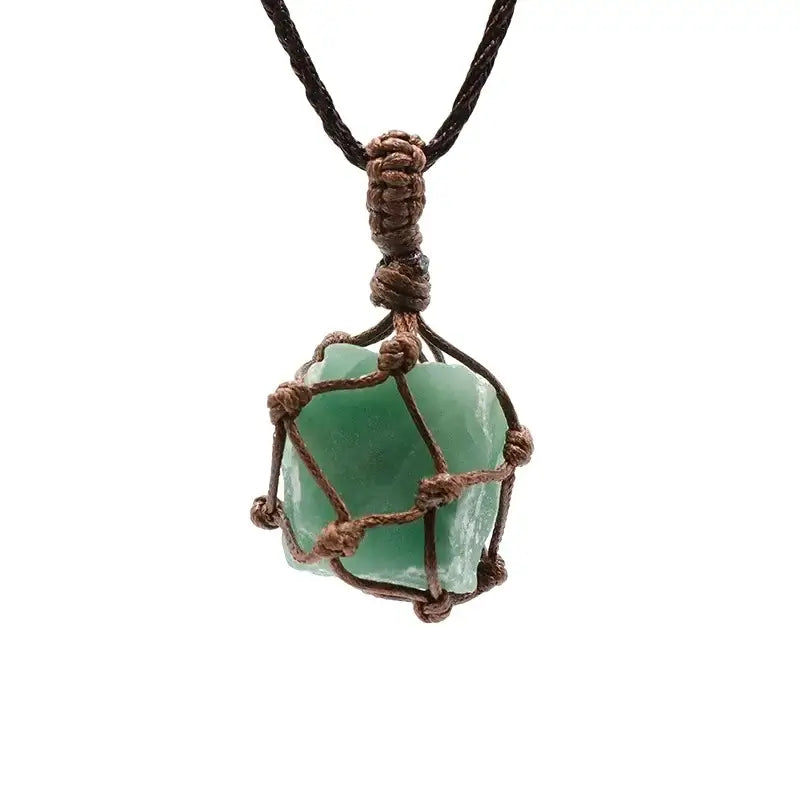 Natural Stone Mesh Pocket Necklace – Crystal Agate Handmade Adjustable Pendant Jewelry-6