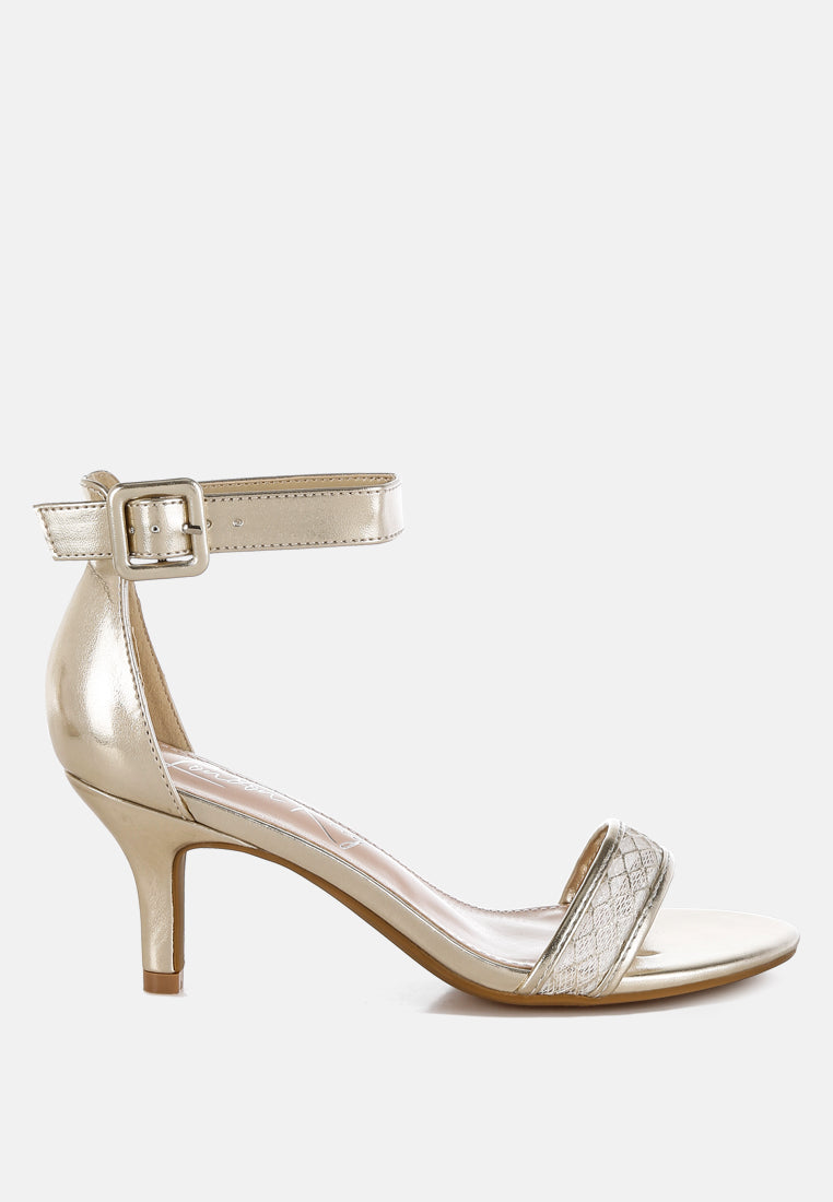Ninto Metallic Faux Leather Kitten Heel Sandals-5