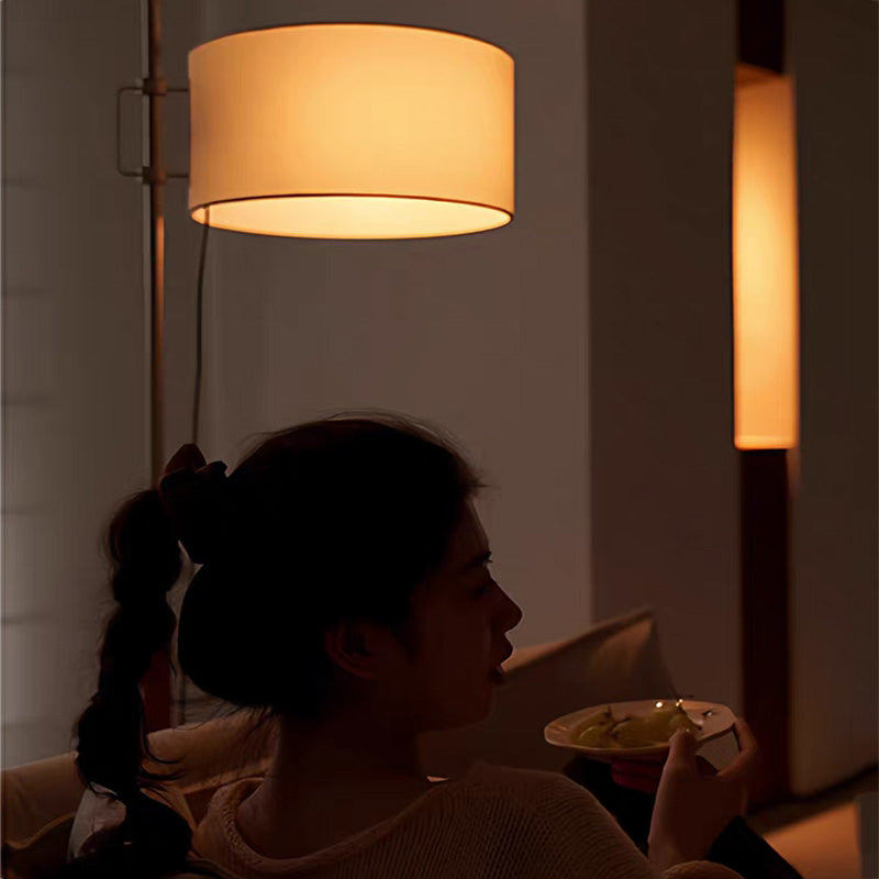 Mid Century Standing Lamp with Fabric Drum Shade-2