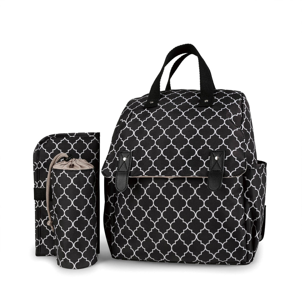 Striped double-shoulder and single-shoulder diaper bag with separate diaper pad and bottle bag, multi-functional maternity and baby travel stroller bag-0