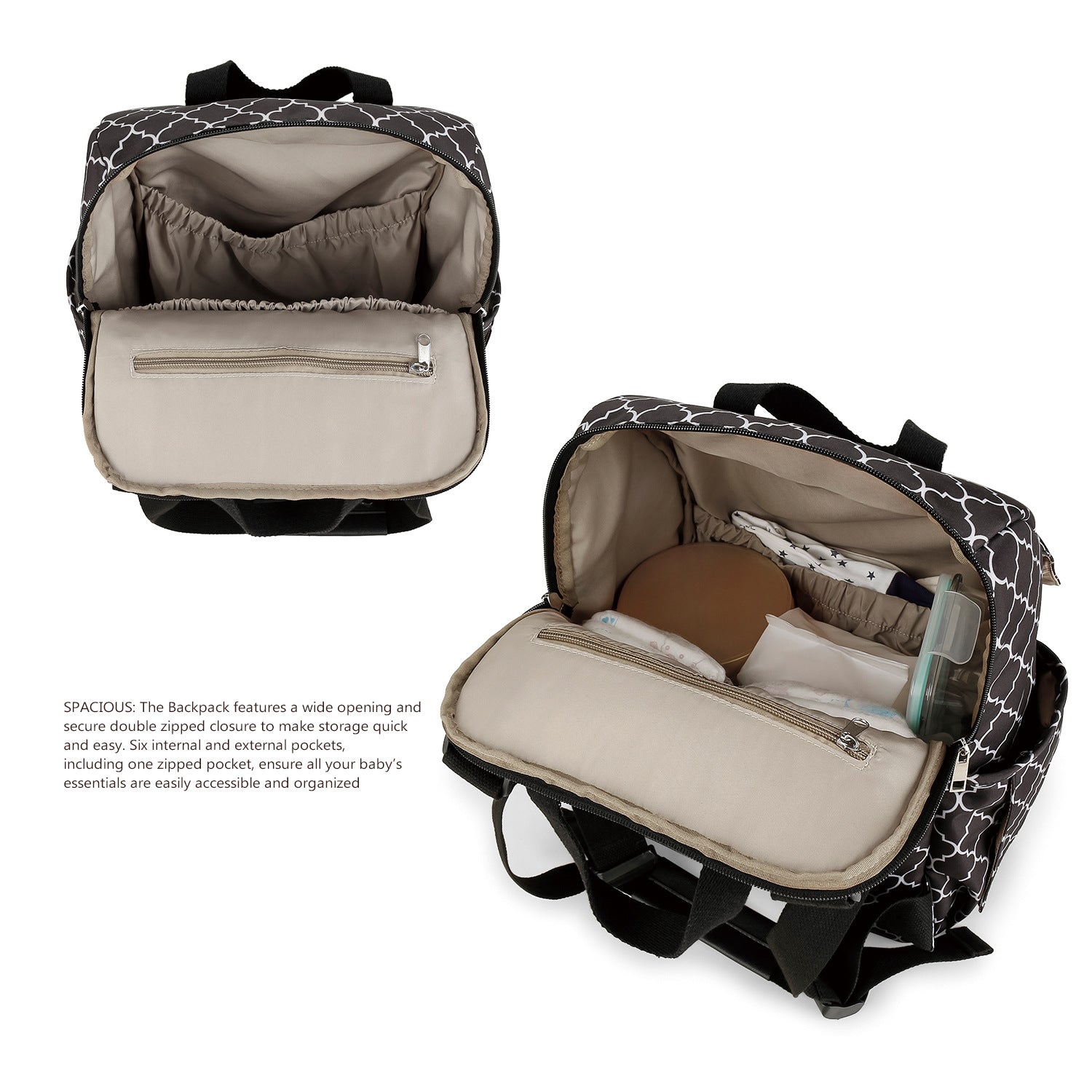 Striped double-shoulder and single-shoulder diaper bag with separate diaper pad and bottle bag, multi-functional maternity and baby travel stroller bag-3